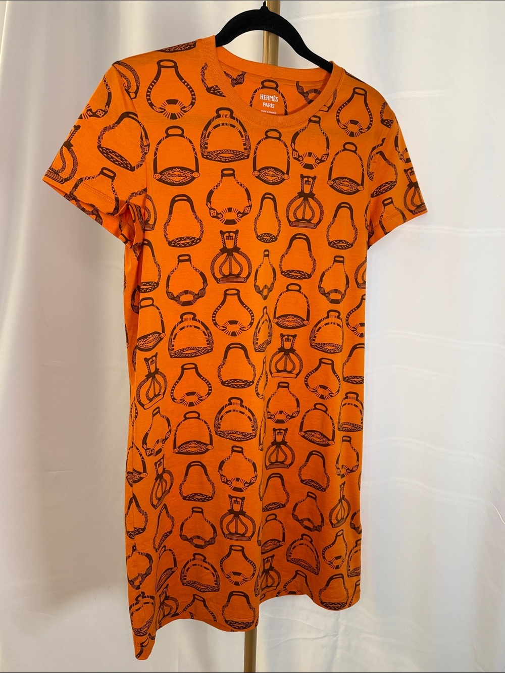 Hermes Women’s Orange Short-Sleeve Graphic Dress SZ 38